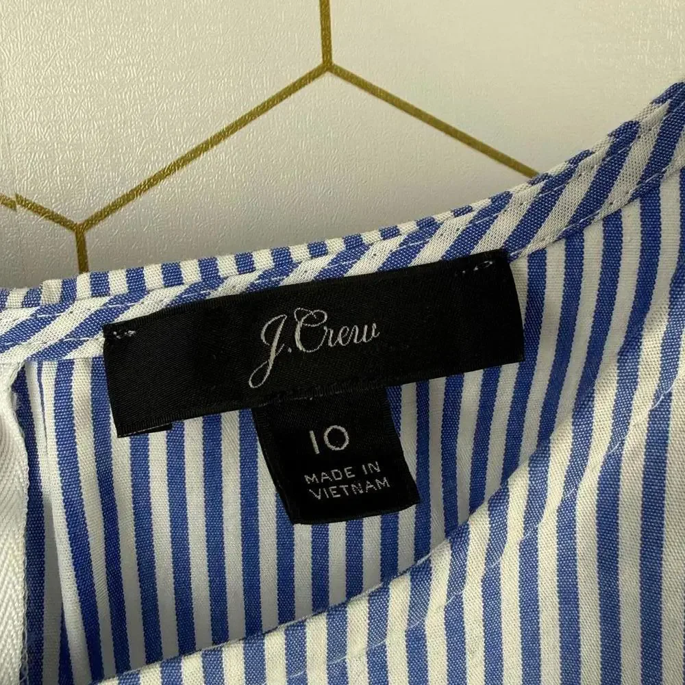 J. Crew Blue and White Puffed Sleeve Poplin Blue Striped Blouse - Size - 10